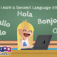 Blonde girl studying a second Spanish at school