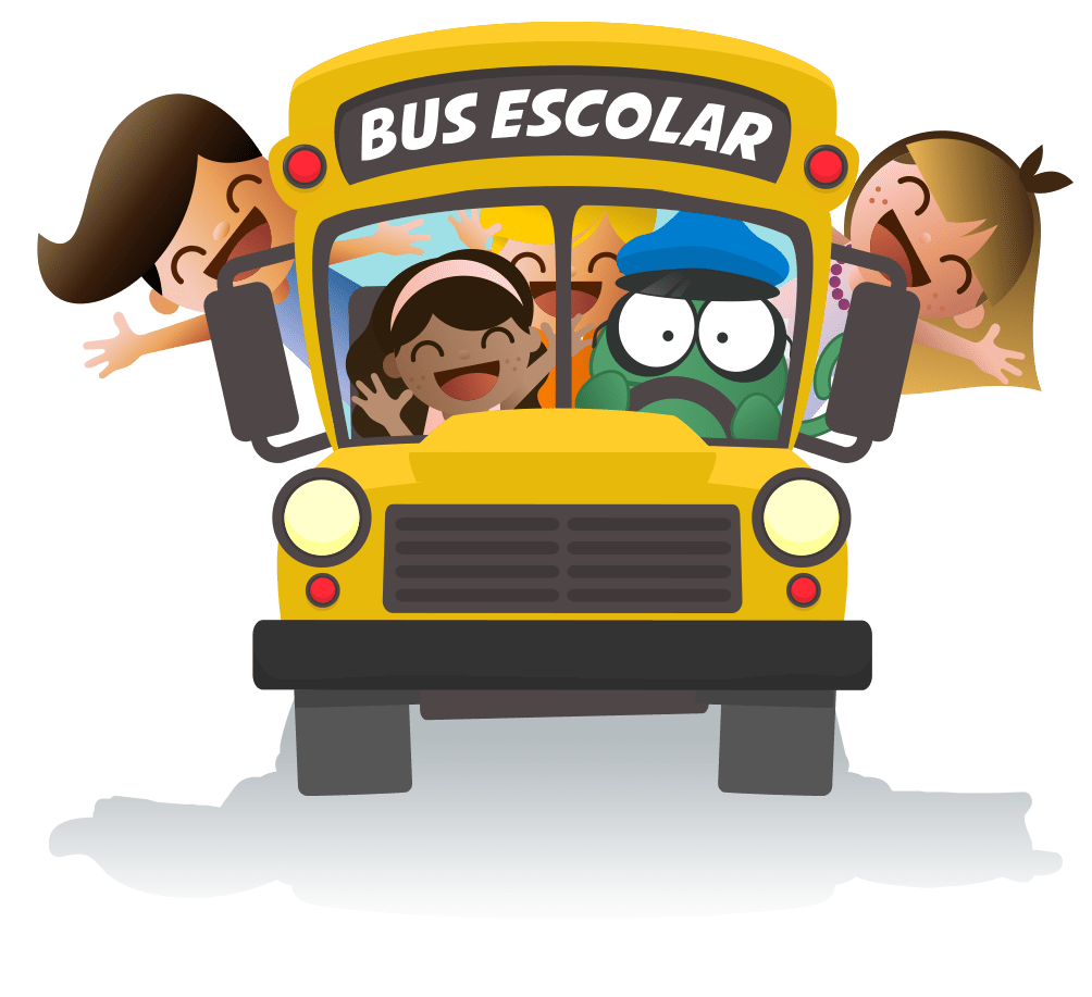 spanish school bus for children driven by a lizard